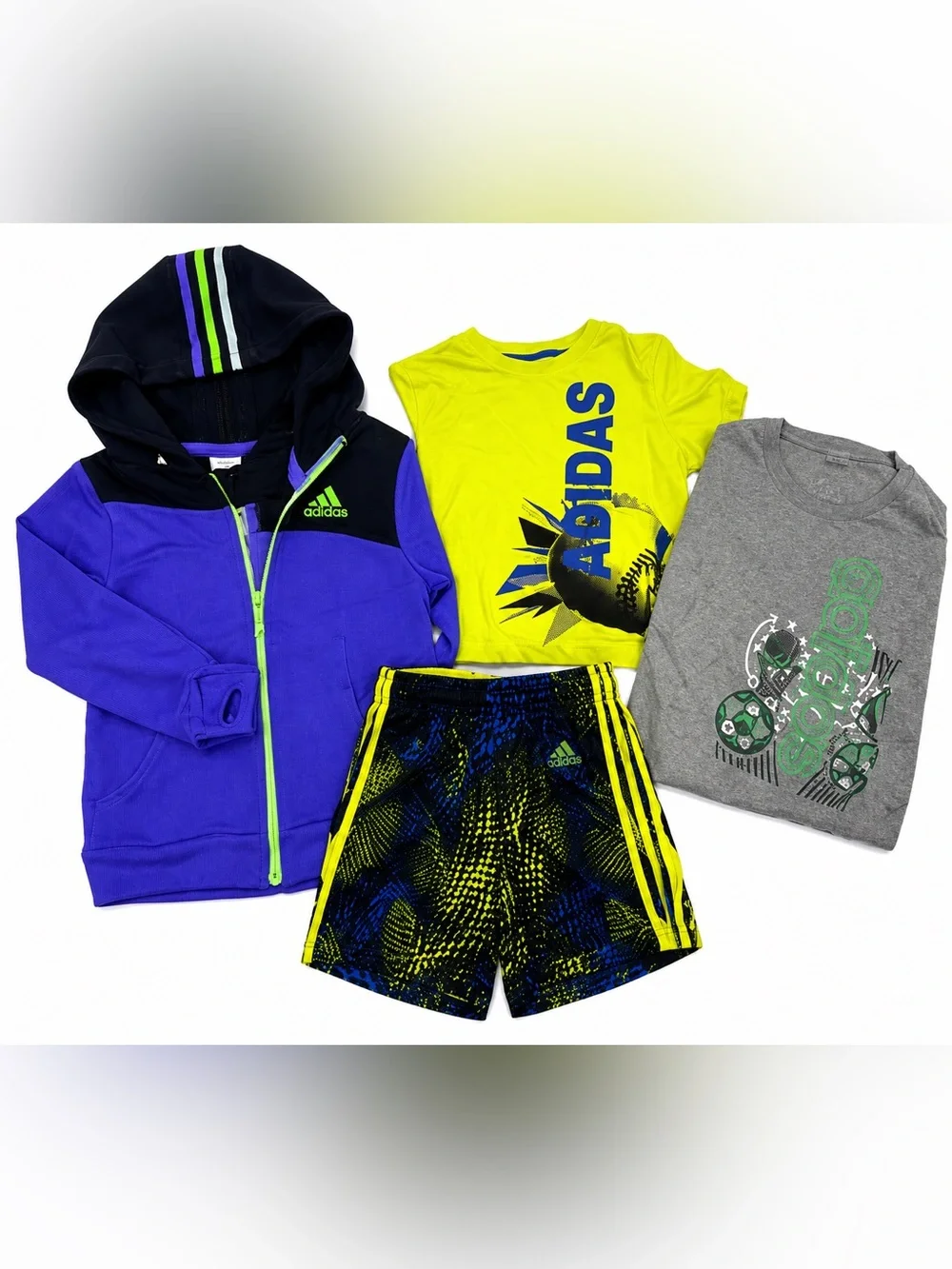 Adidas Boys Size 4/5 Bundle Hoodie Shirt Shorts Neon Athletic Set